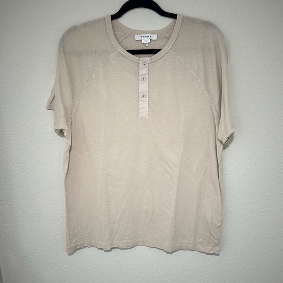 Frame‎ Mens Beige Raglan Sleeve Short Sleeve Slim Henley T-Shirt Size Large - Picture 1 of 8